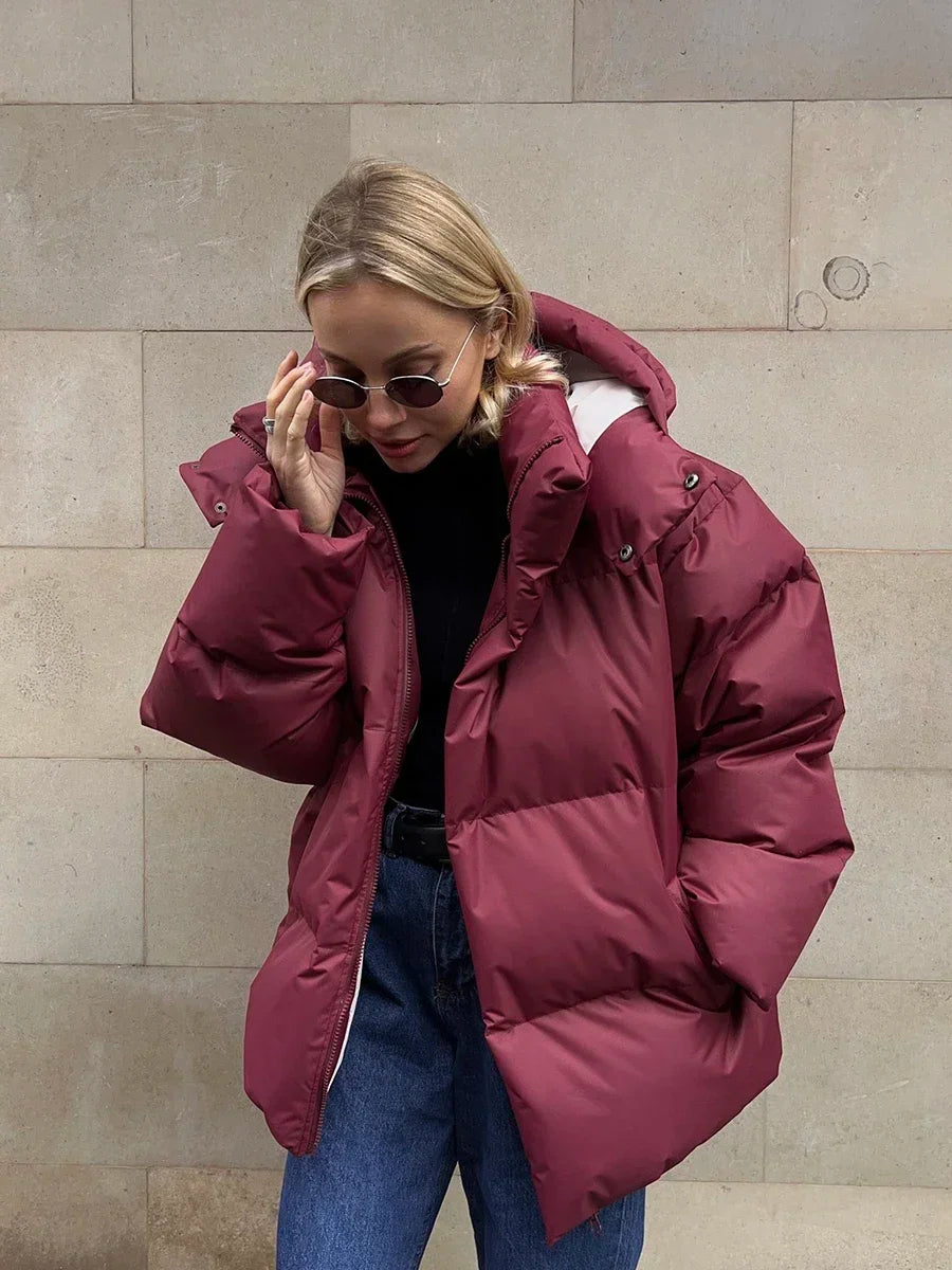 Dames Puffer Jas - Oversized Quilted Design - Met Capuchon en Hoge Kraag