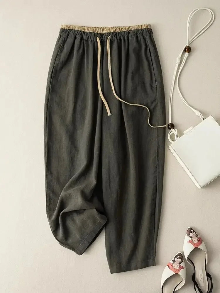 Heren Broek Linnen Katoen Losse Pasvorm Zomer Retro Style 3