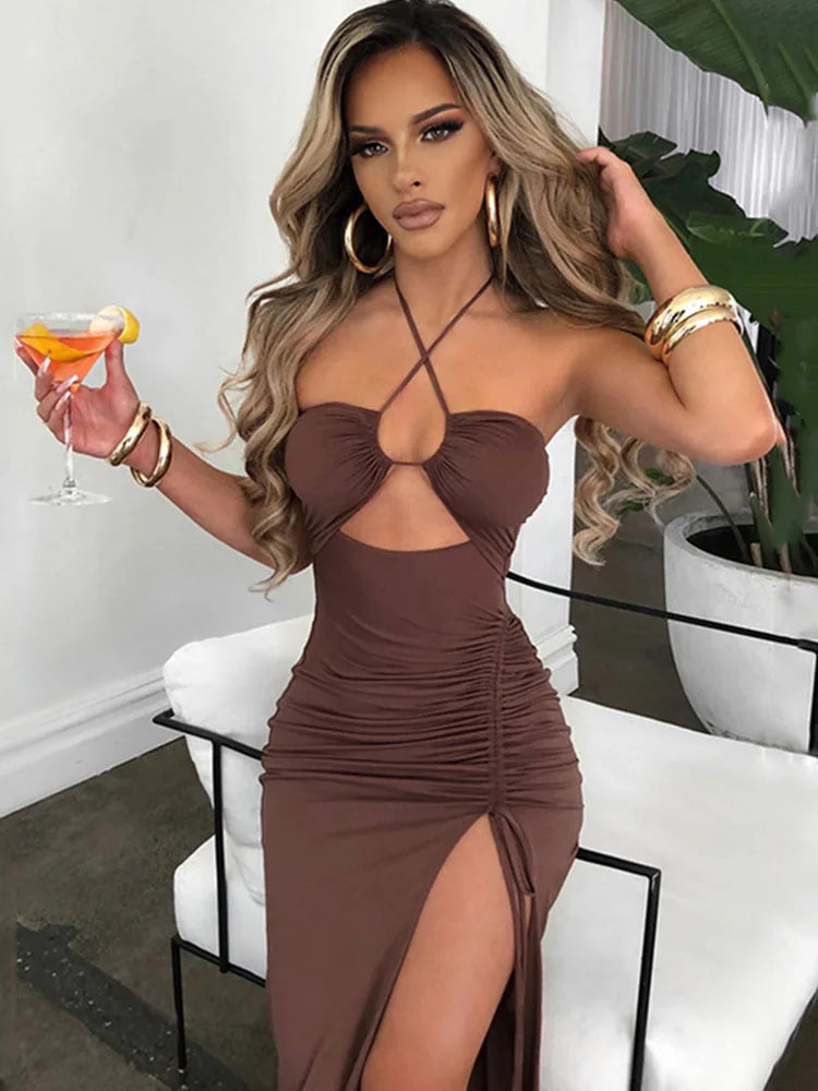 Sara Mouwloze Sexy Midi Bodycon Jurk
