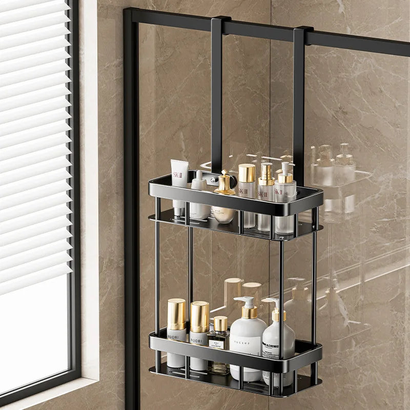 No-Drill Douche Caddy met Handdoekrek – Ruimtebesparend en Waterbestendig voor Glazen Deuren en Gladde Muren