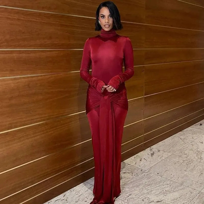 Dulzura Elegante Rode Lange Mouwen Bodycon Jurk 2024