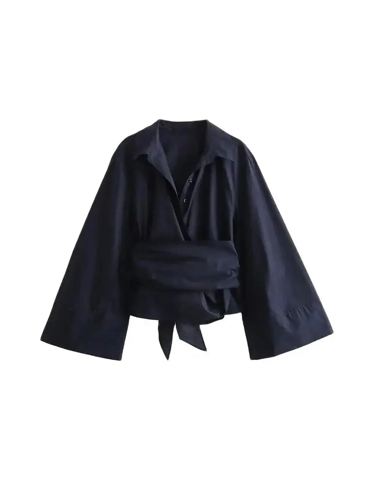 Dames Blouse Zwart M Polyester met Lange Mouwen en Vlinderdas-2