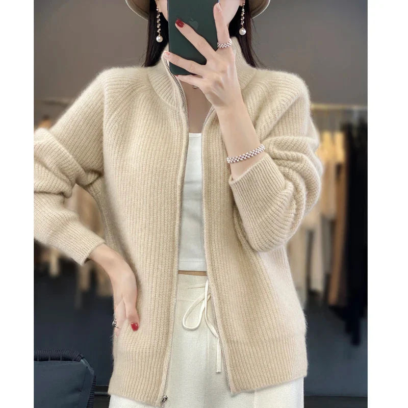 100% Pure Wol Rits Cardigan/Trui voor vrouwen