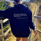 Hoodie Lieve persoon achter mij Unisex Met Tekst Kleur Wit
