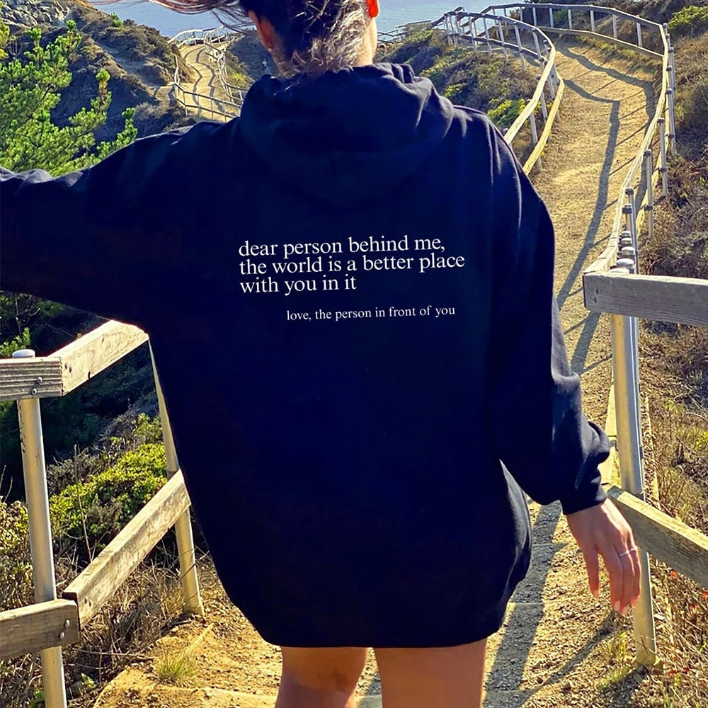 Hoodie Lieve persoon achter mij Unisex Met Tekst Kleur Wit