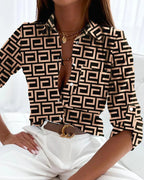 Blouse Gestreepte Blauw Witte Strepen Met Verstelbare Mouwen