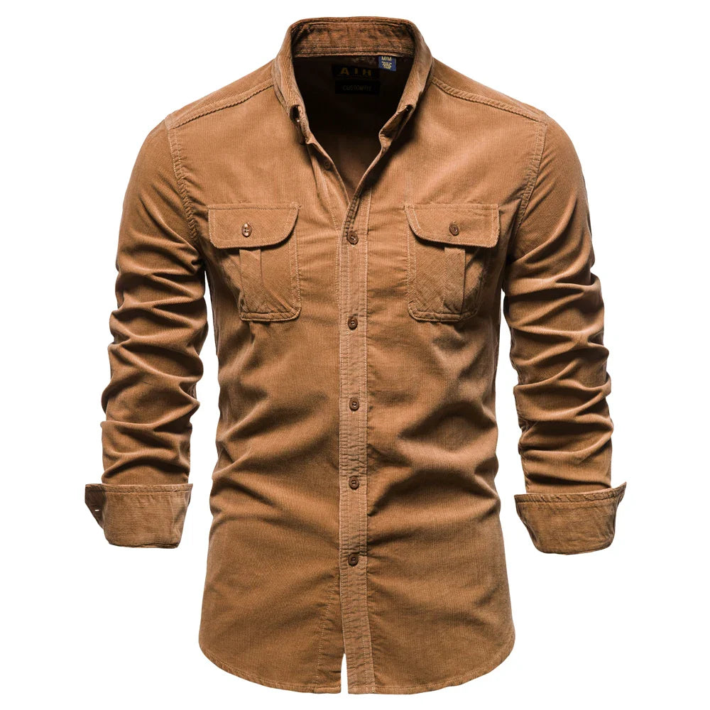 Aiopeseon 100% katoenen corduroy overhemd