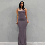 Aria zwarte bodycon maxi-jurk – sexy spaghettibandjes Y2K zomerse elegantie
