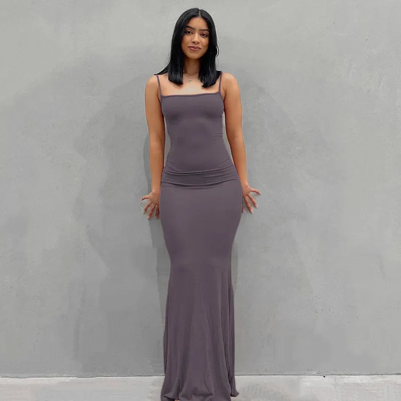 Aria zwarte bodycon maxi-jurk – sexy spaghettibandjes Y2K zomerse elegantie