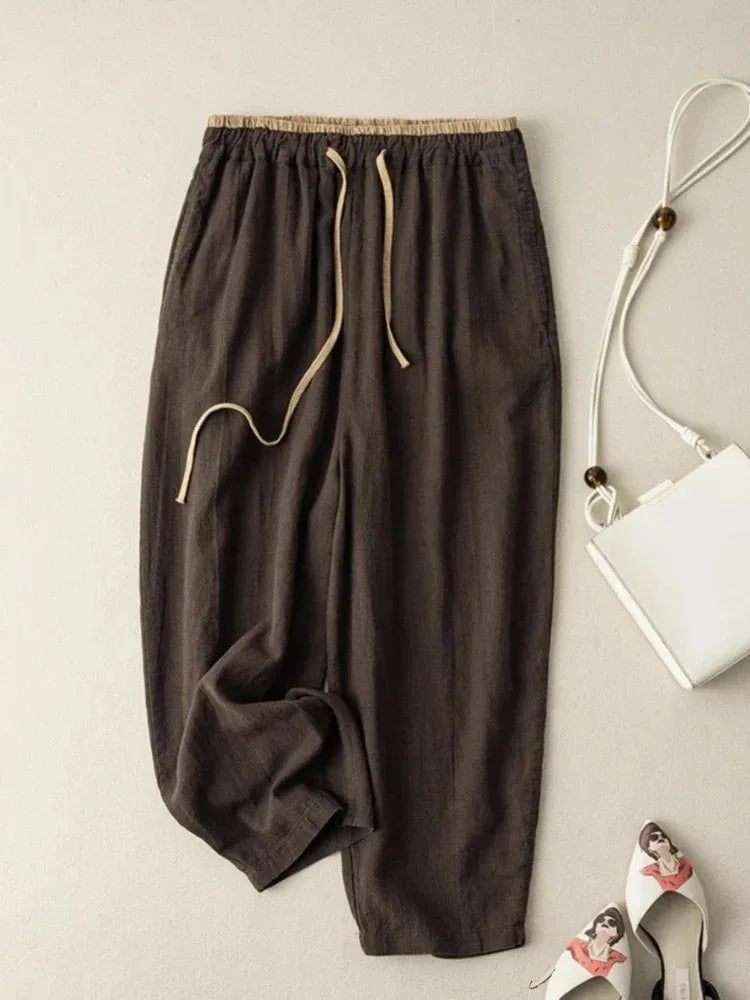 Heren Broek Linnen Katoen Losse Pasvorm Zomer Retro Style 2