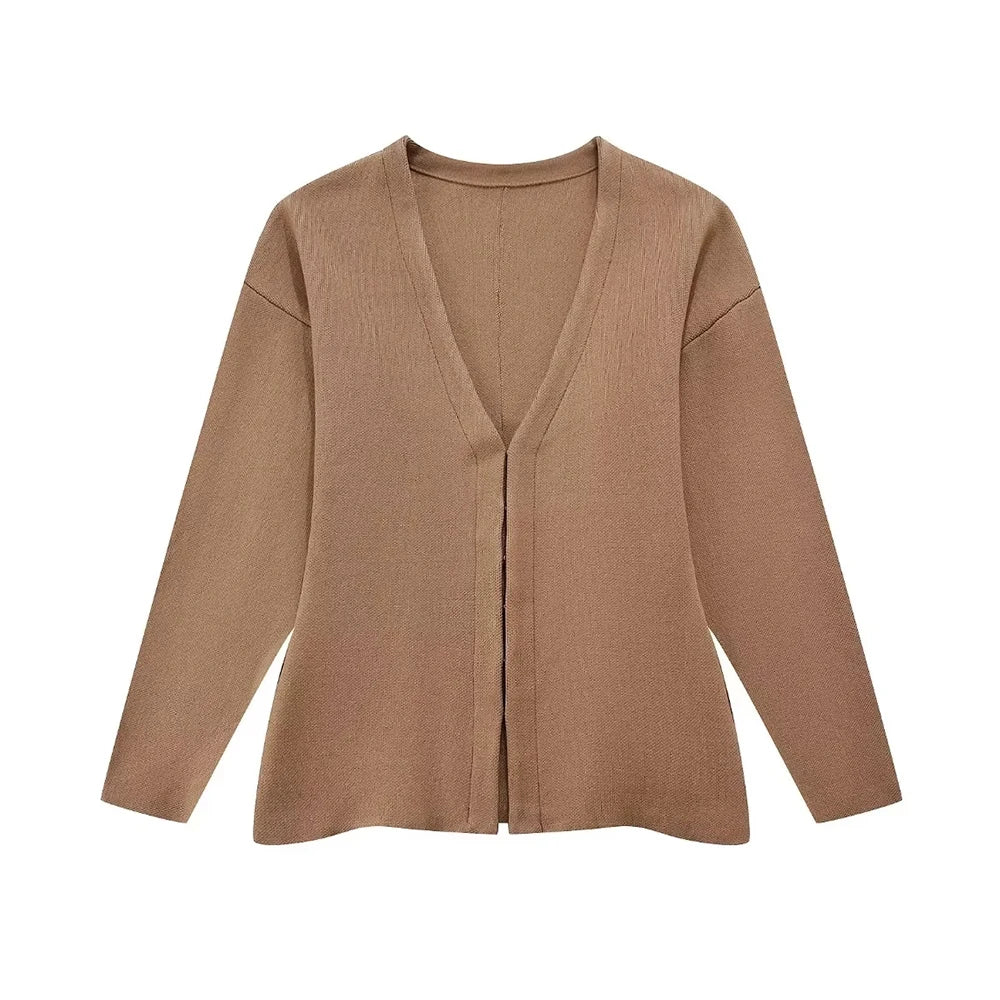 Variant image for Dames Gebreide Vesttrui Zwart M Katoen V-Hals Lange Mouwen-6