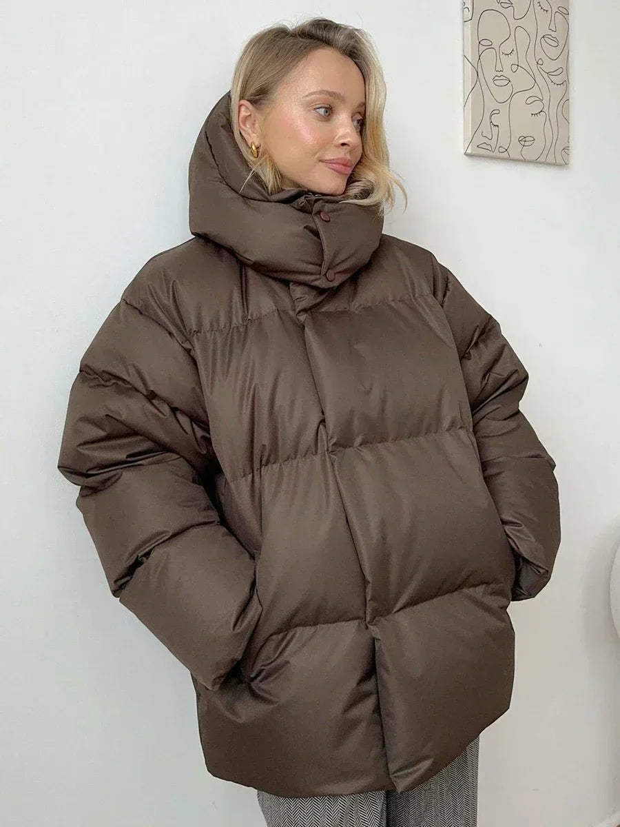 Dames Puffer Jas - Oversized Quilted Design - Met Capuchon en Hoge Kraag