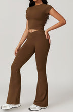 Twee-delige Crop Top en Flare Pant Leggings Set