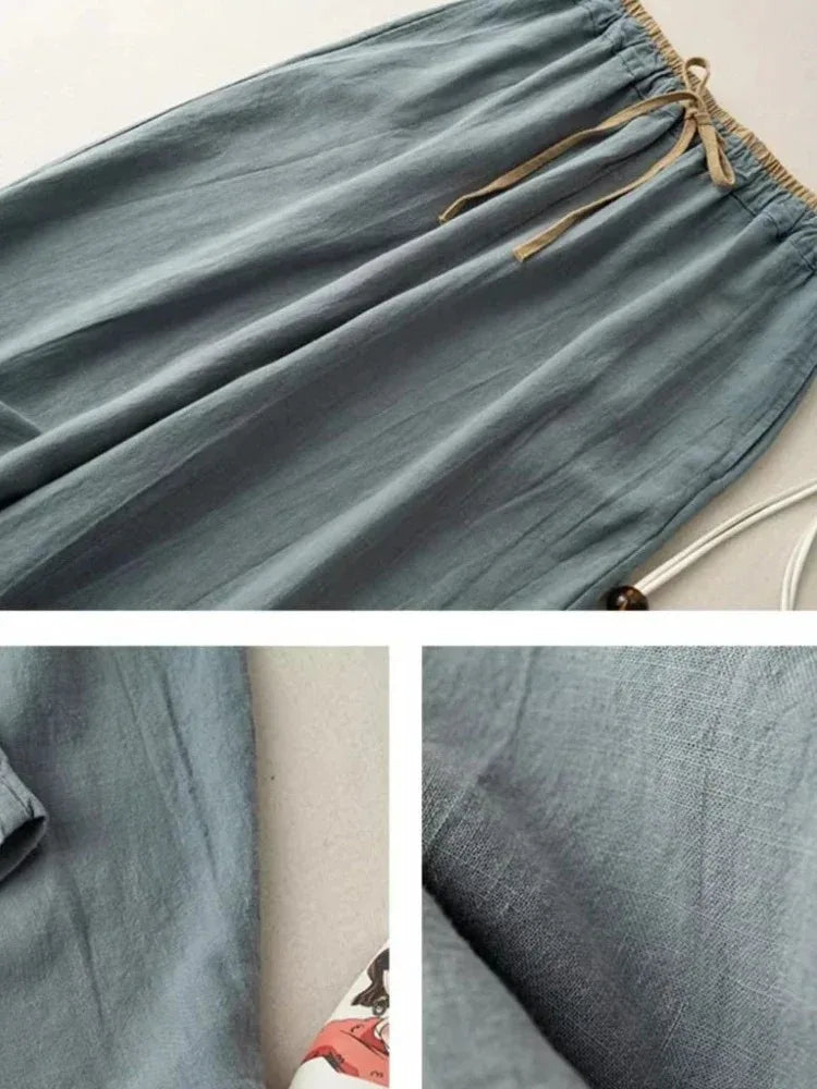 Heren Broek Linnen Katoen Losse Pasvorm Zomer Retro Style 5
