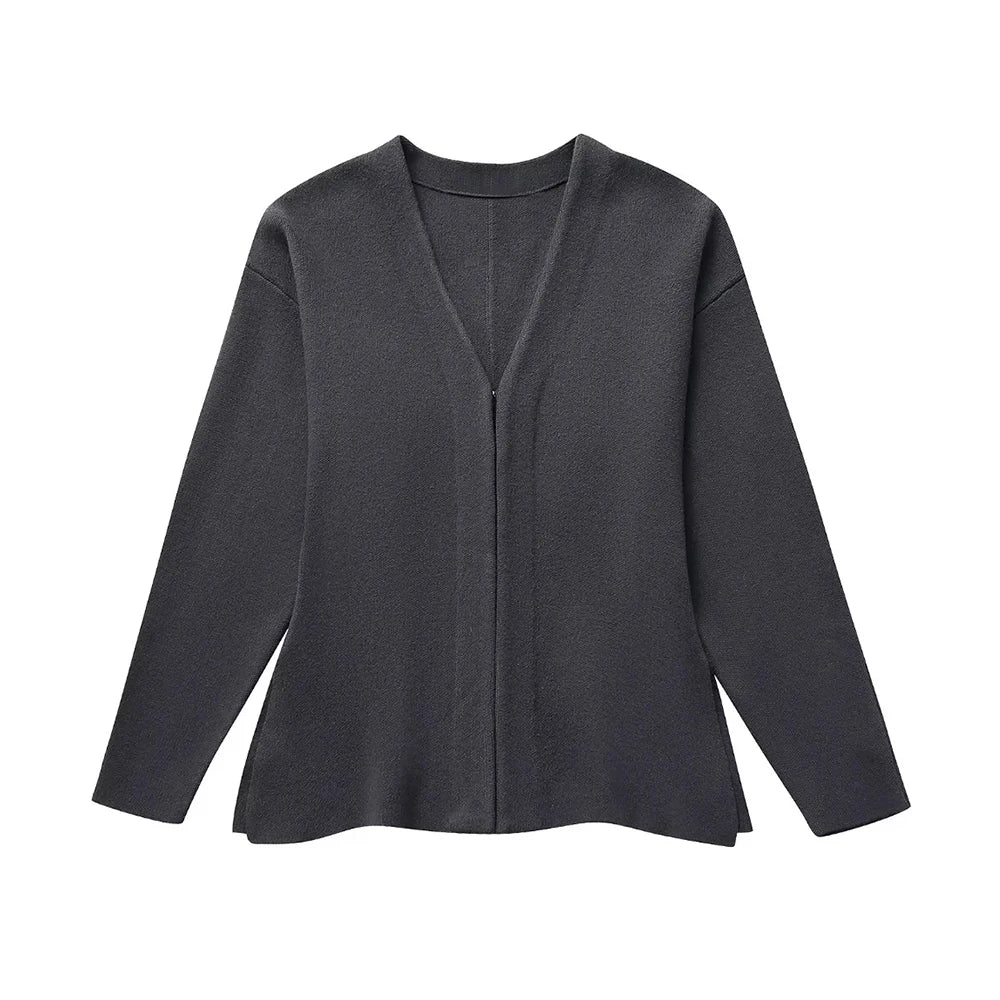 Variant image for Dames Gebreide Vesttrui Zwart M Katoen V-Hals Lange Mouwen-4