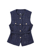 Dames Top Zwart Mouwloos M Tweed met Riem-2
