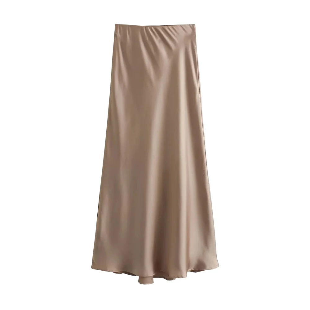 Variant image for Dames Midi Rok Zwart M Satijn Hoog Taille-16
