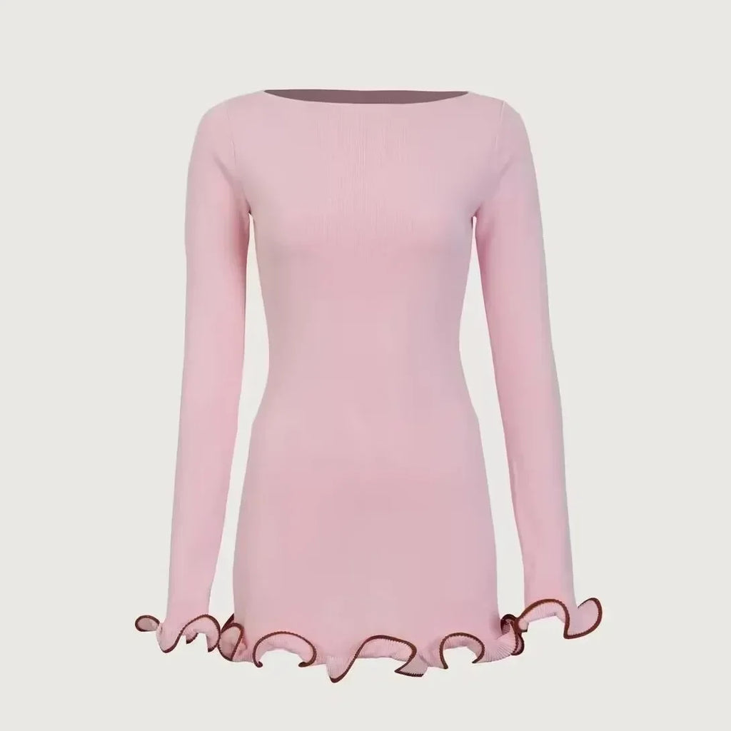 TARUXY "Sara" Gebreide Mini-jurk voor Dames - Elegante Contrastkleur Trui-jurk