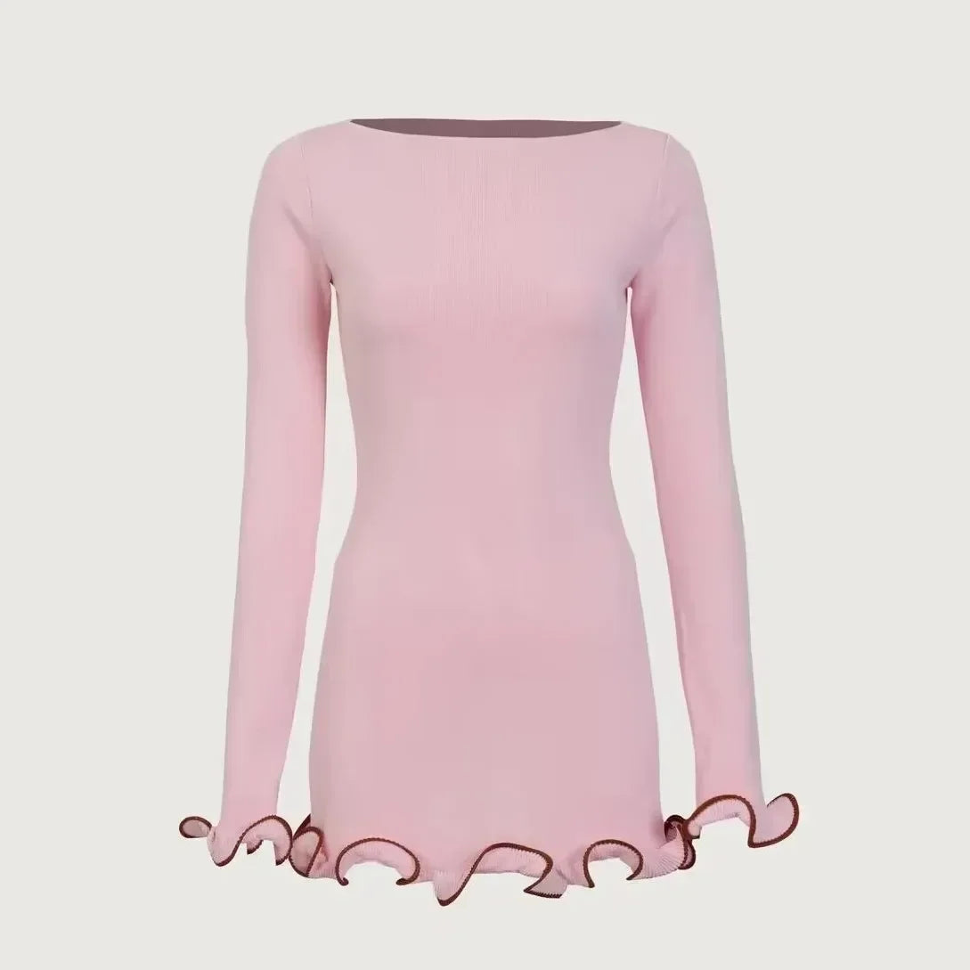 TARUXY "Sara" Gebreide Mini-jurk voor Dames - Elegante Contrastkleur Trui-jurk
