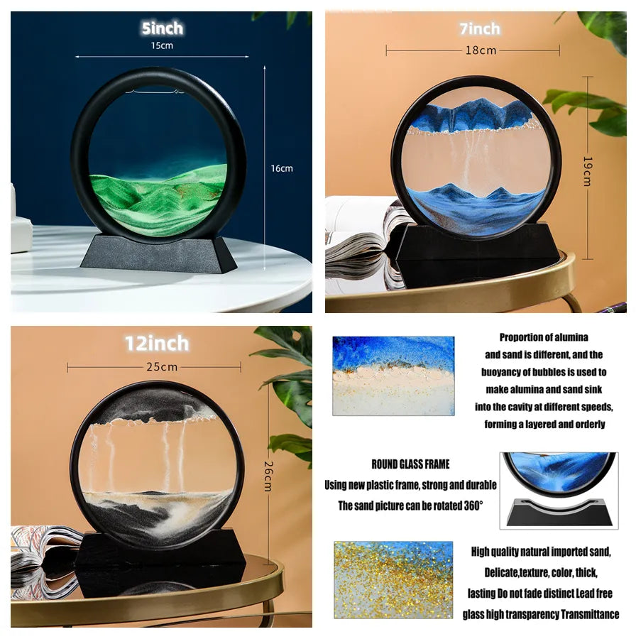 3D Bewegend Zand Kunst Foto Zandloper Drijfzand Ambachtelijk Stromend Zand