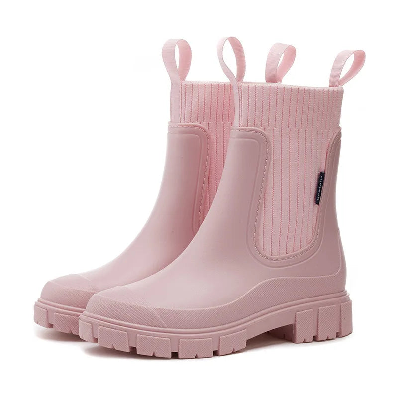 Sandra's Rainy Day Platform Boots - Waterdichte halfhoge damesregenschoenen
