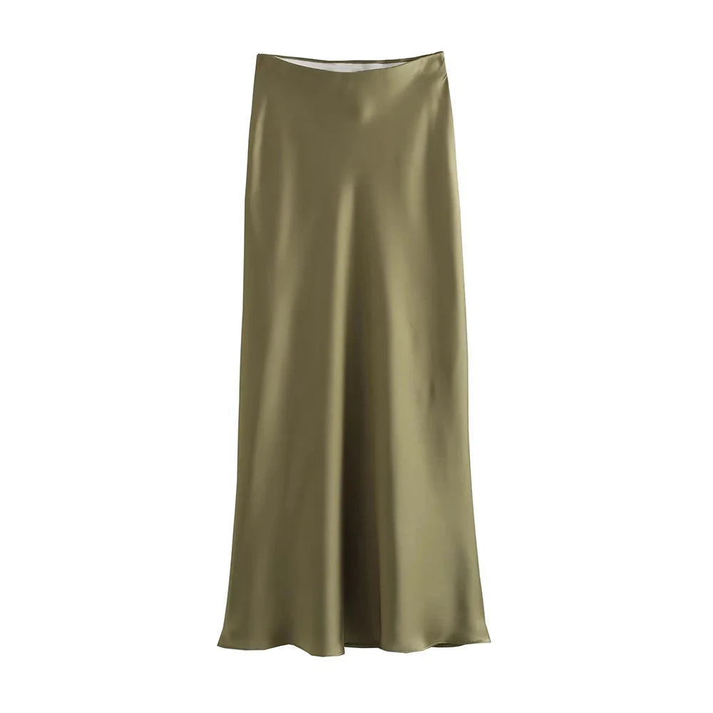 Variant image for Dames Midi Rok Zwart M Satijn Hoog Taille-8