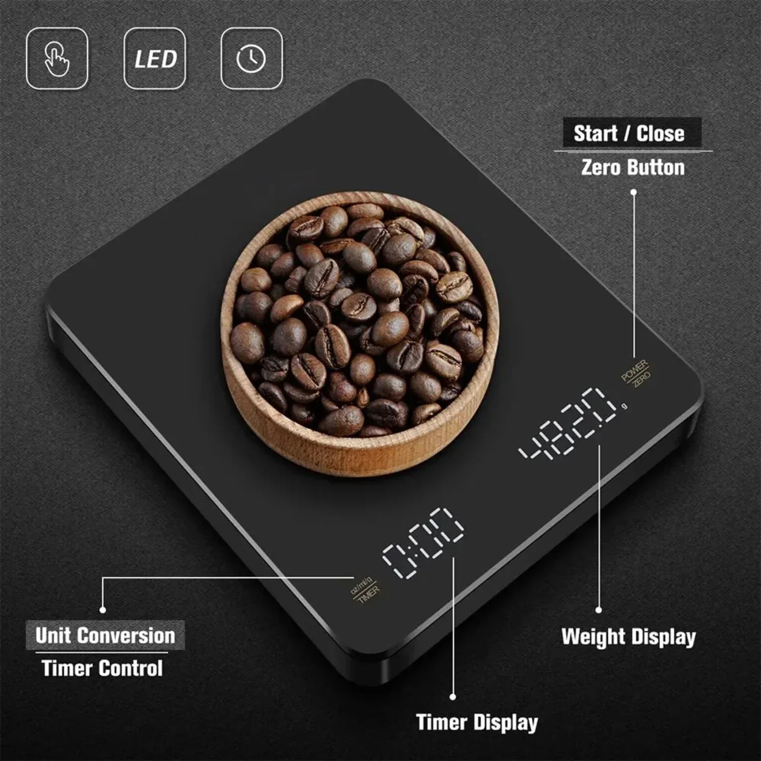 Hoge Precisie USB Digitale Koffieschaal met Timer en LED Display – Ultra-Nauwkeurige 0,1g Meting voor Espresso en Keuken Gebruik