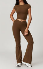 Twee-delige Crop Top en Flare Pant Leggings Set