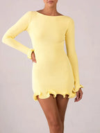 Tossy Dames Ruffled Gebreide Mini Jurk – Elegante Slim Fit Hoge Taille Feestjurk