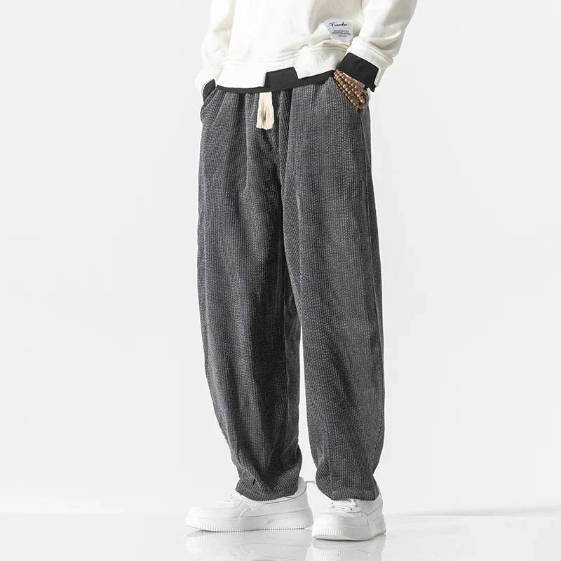 Corduroy Trekkoord Broek met Losse Pasvorm voor Dames en Heren, Casual Katoenen Broek met Elastische Manchetten en Diepe Zakken