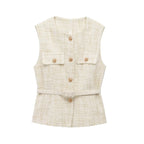 Variant image for Dames Top Zwart Mouwloos M Tweed met Riem-3