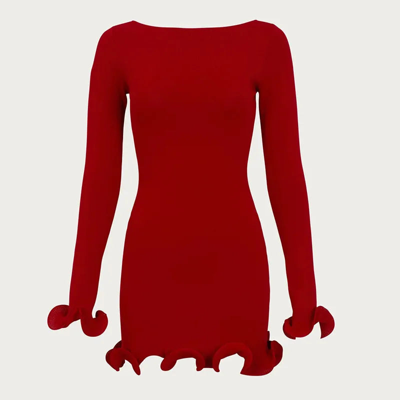 TARUXY "Sara" Gebreide Mini-jurk voor Dames - Elegante Contrastkleur Trui-jurk