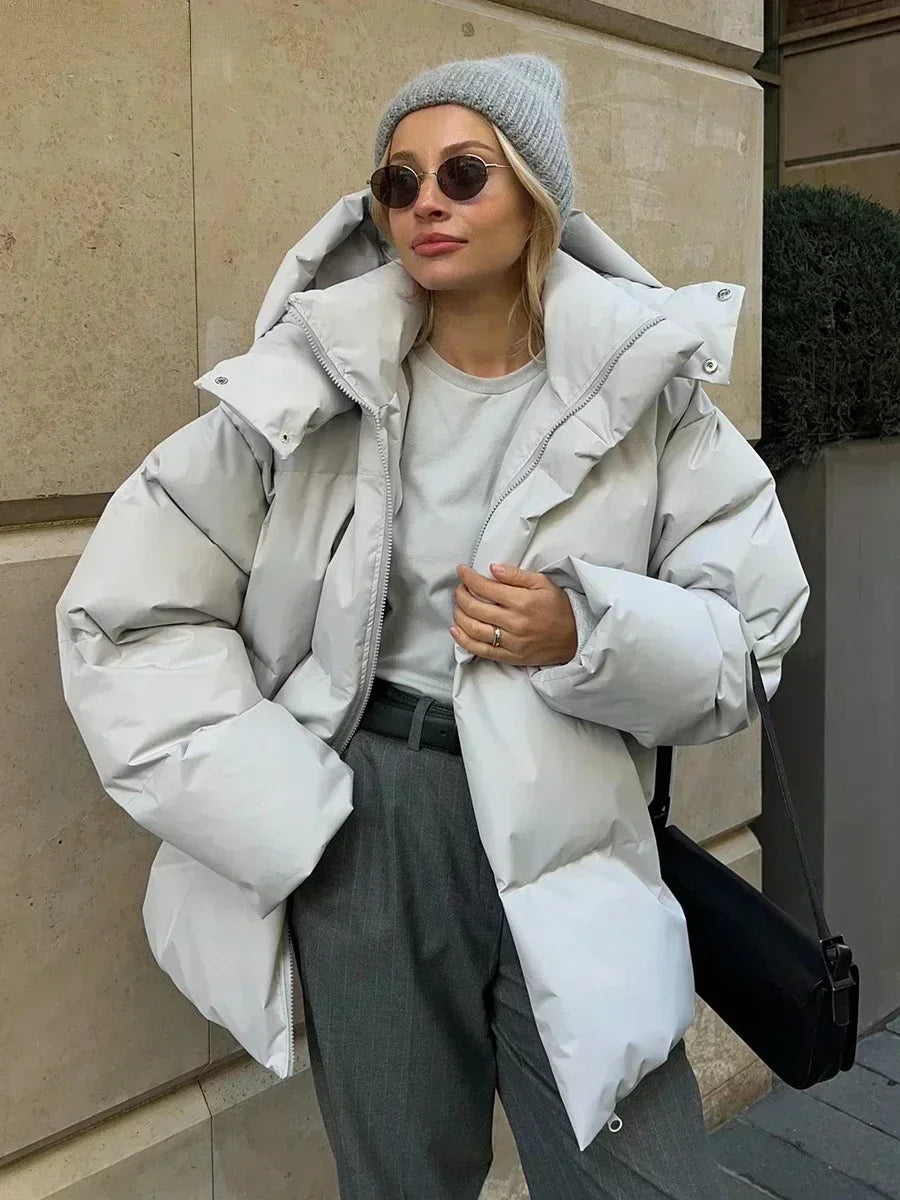 Dames Puffer Jas - Oversized Quilted Design - Met Capuchon en Hoge Kraag