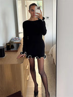 TARUXY "Sara" Gebreide Mini-jurk voor Dames - Elegante Contrastkleur Trui-jurk