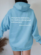 Hoodie Lieve persoon achter mij Unisex Met Tekst Kleur Wit