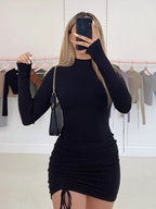 Sara Turtleneck Ruched Bodycon Mini Jurk
