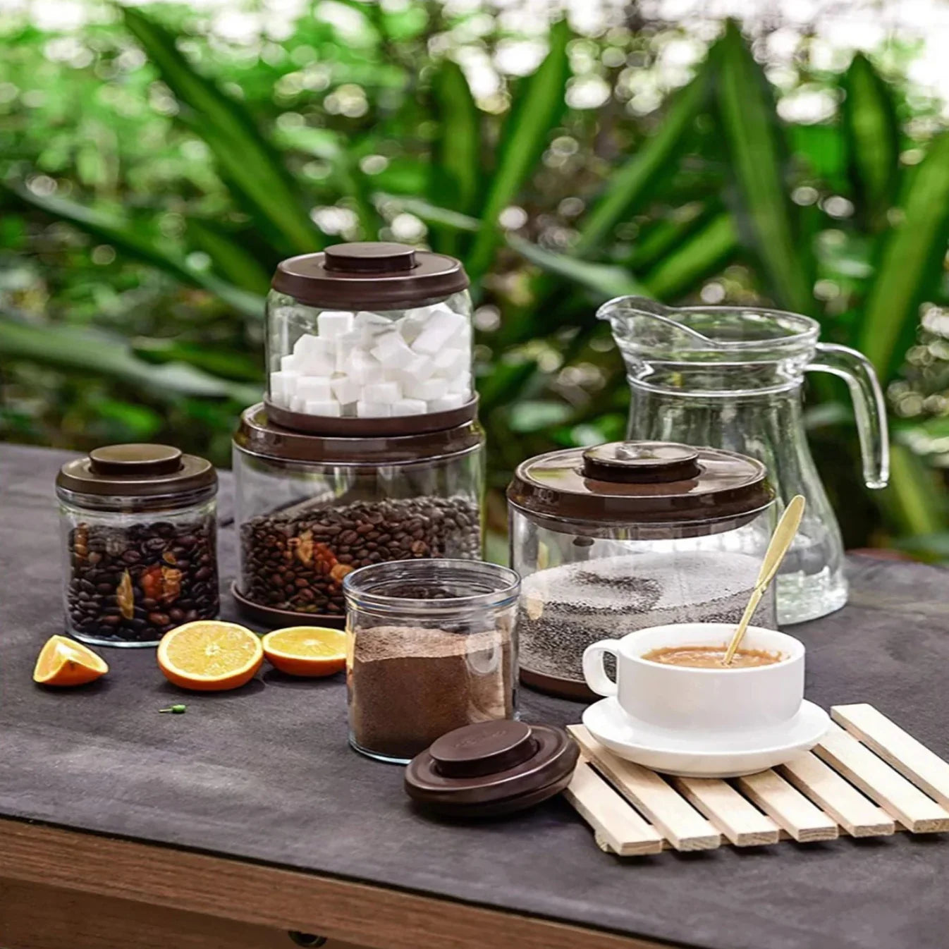 Elegante Glazen Vacuümverzegelde Koffiebonen Canister – Stijlvolle Voedselbewaarpot voor Keukenopslag