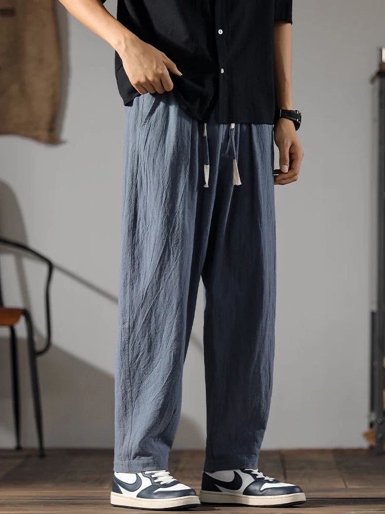 Zwarte Heren Broek Katoen Linnen Oversized Model 5