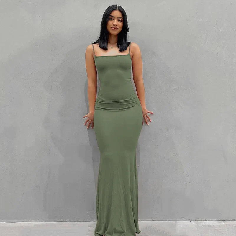 Aria zwarte bodycon maxi-jurk – sexy spaghettibandjes Y2K zomerse elegantie