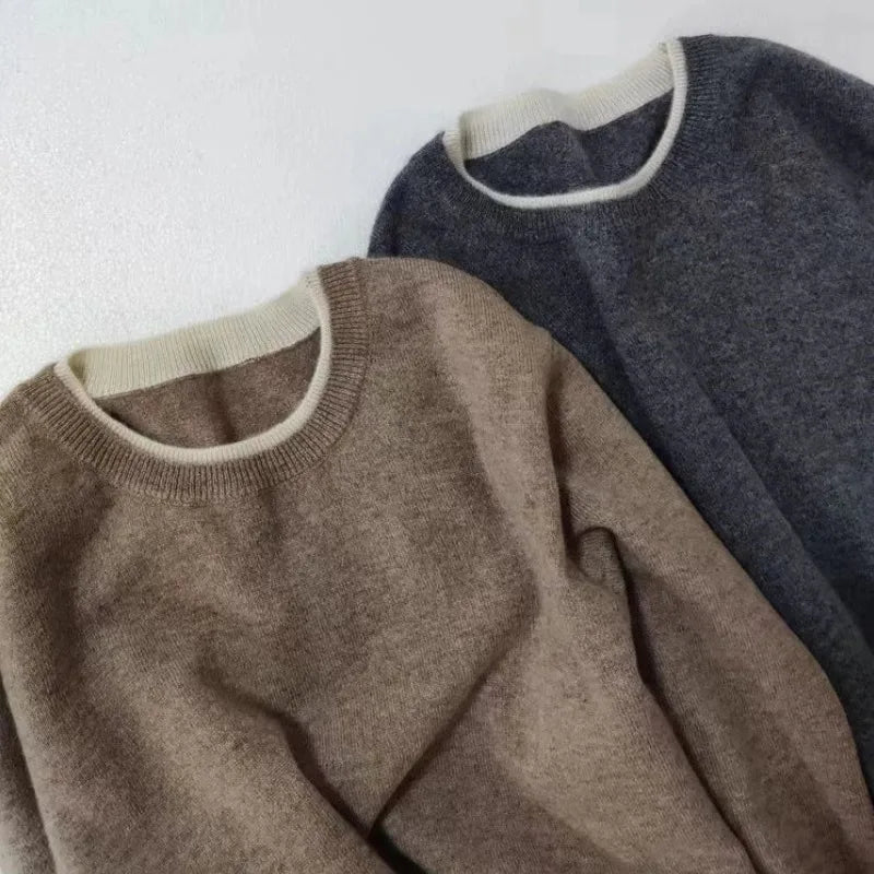 Emperoe Geit damessweater met ronde hals, puur kasjmier 100% – herfst/winter losvallende gebreide trui