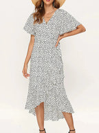 Sara Summer Boho Bloemen Maxi Jurk – V-Hals Ruffle Split Jurk