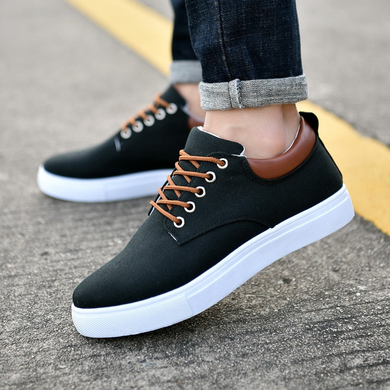 Sneakers Canvas Heren Wit Platte Zool Comfort Dagelijks