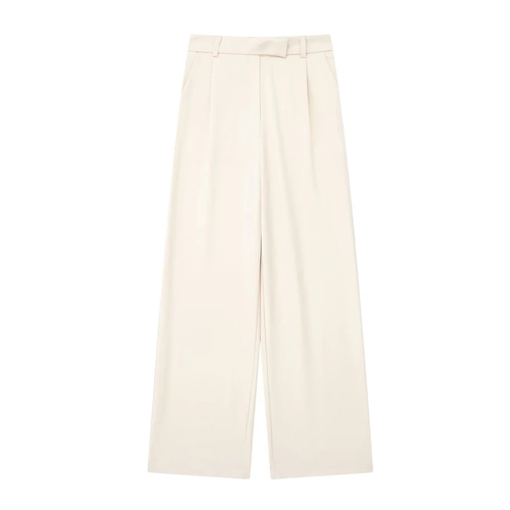 Variant image for Dames Wijd Been Broek Beige M Katoen Hoog Taille-10