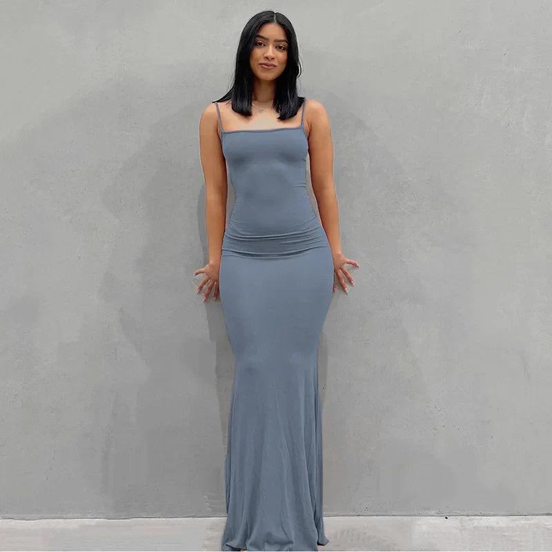 Aria zwarte bodycon maxi-jurk – sexy spaghettibandjes Y2K zomerse elegantie
