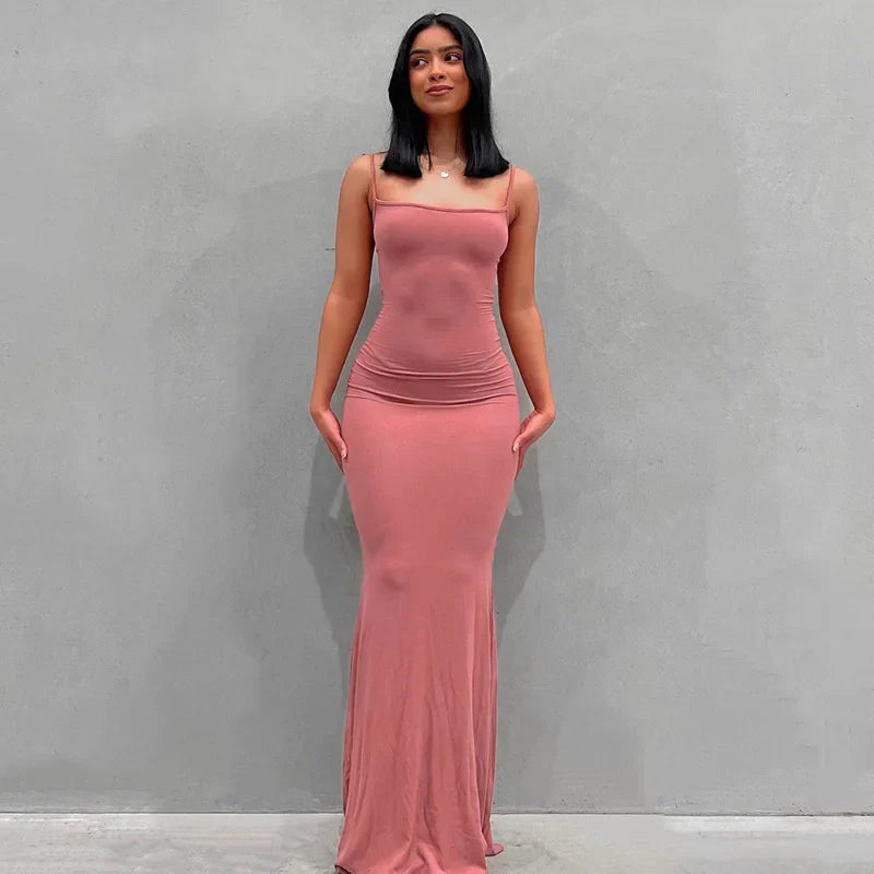 Aria zwarte bodycon maxi-jurk – sexy spaghettibandjes Y2K zomerse elegantie