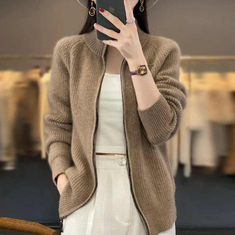 100% Pure Wol Rits Cardigan/Trui voor vrouwen