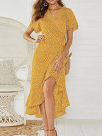Sara Summer Boho Bloemen Maxi Jurk – V-Hals Ruffle Split Jurk