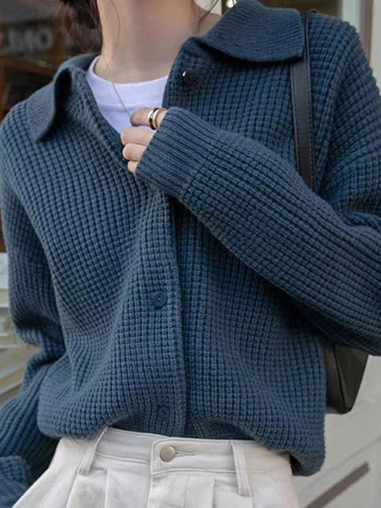 Gezellig casual damesvest/trui met ritssluiting en omslagkraag