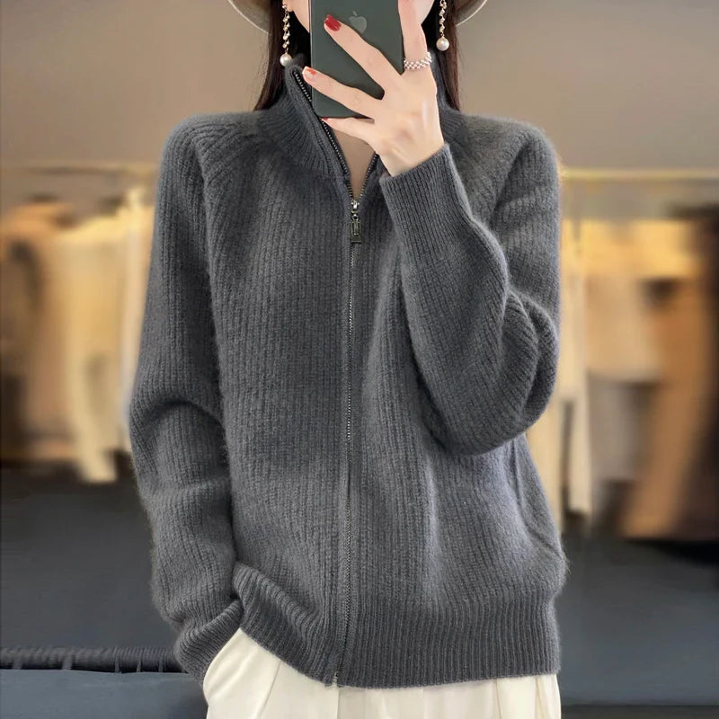 100% Pure Wol Rits Cardigan/Trui voor vrouwen