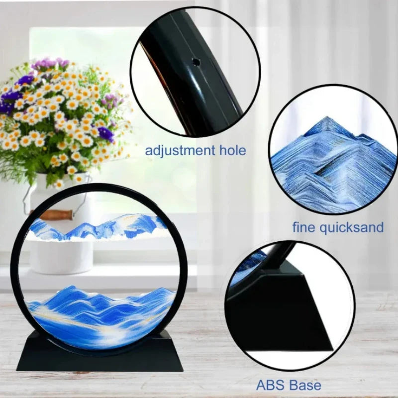 3D Bewegend Zand Kunstafbeelding | Diepzee Zandsculptuur Zandloper voor Ontspanning & Bureau Decor